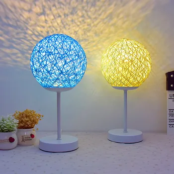 LED stolná Lampa Železa Ratan Loptu Teplé Biele Tienidlo USB Spálňa Posteli Obývacia Nordic Stôl Nočné Svetlo Domova