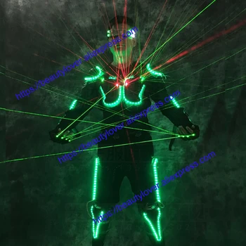 led svetlo, až kostýmy Spoločenský tanec svetla robot vyhovovali okuliare zelený laser handričkou tanečník dj stage show laser rukavice kostým
