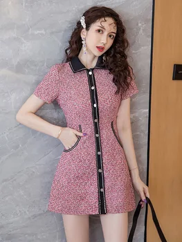 Letná Party Mini Šaty Žien Temperament Elegantné Singel svojim Koberčeky Ružová Holiday Beach Slim Šaty kórejskej Ženy Oblečenie