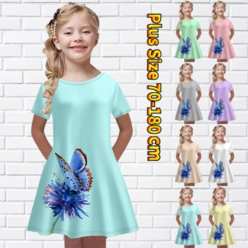 Letné Dievča Princezná Sukne 3d Butterfly Okrúhlym Výstrihom, Krátky Rukáv, Sukne, detské Denné Bežné Šaty Party Fashion Girl Šaty