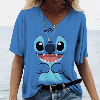 Letné Disney Svorkou Tlačiť T-Shirt dámske V-Neck Bežné Nový T-Shirts Harajuku Voľné Oblečenie-Krátke Rukávy Tričko dámske Topy