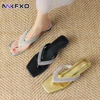 Letné vysoké podpätky sandále flip-flop sandále dámske crystal temperament módne all-zápas klip prsty 2023 nové papuče vc6251