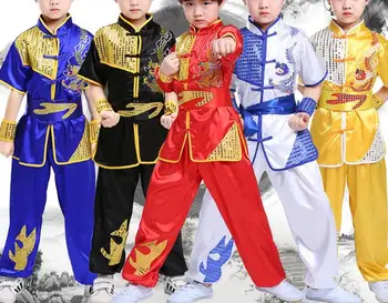 Leto a Jar kids&Dospelých výšivky dragon oblečenie tai chi vyhovovali deti bojových umení výkon uniformy červená/modrá/