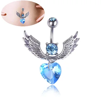 Lietajúce Krídlo Pupka Piercing Nombril Žiarivo Modré Gem Brucho Tlačidlo Krúžky s Modrým CZ Visieť Brucho Piercing Ombligo Telo Šperky