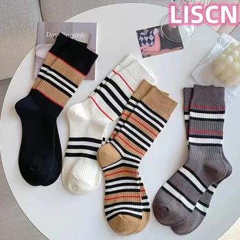 LISCN 2023 Nové 2Pairs/Set Stripe Ponožky Jednoduché Bambusu Bavlna Uprostred Trubice Pre Ženy, Mužov, Podlahy, Osadenie Japonský bytové Doplnky