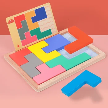 Logické Myslenie Puzzle Zaujímavé Drevené Tetris Hra Matematika Hračky Vzdelávacie Rozšírené Hrať