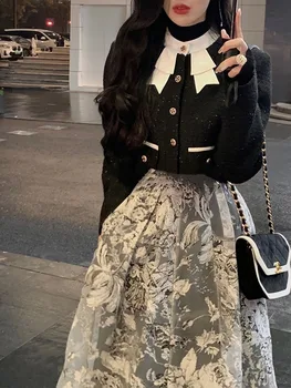 luk plodín bunda pre ženy jar roku 2023 nové módne elegantný dlhý rukáv tlačidlo hore coats francúzsky štýl elegantné čierne vrchné oblečenie