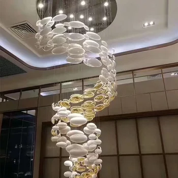 Lustre Svetlá Led Luxusný art hotel lobby inžinierstva Villa točité schodisko, dekoratívne sklo customing Prívesok Lampy