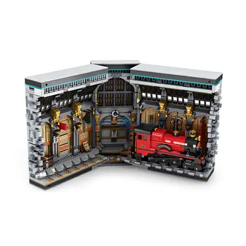 Magic Vlakovej Stanice Vedie K Akadémie Bookend MOC 66031 Dekorácie Tehly Street View Modelu Bloky Kreatívne Hračky Darček