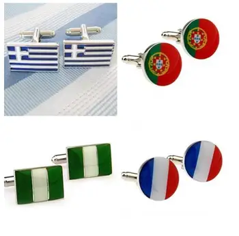 Manžetové gombíky PRISPÔSOBIŤ 50pairs Medi Smalt Národnej Vlajky manžetové francúzsky grécky Nigéria portugalskej Vlajky Cufflink pánske Šperky