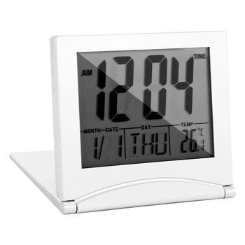 Mini Cestovný Budík, Digitálny LCD Displej Stôl Skladací Hodiny S Spánok Podsvietenie Teploty Dátum Časovač 12/24h
