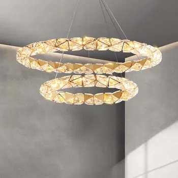 Moderné LED Diamond Strop Lustre K9 Nezávislá Lampa Luxusný Prsteň Obývacia Jedáleň Domova Závesné Svetlo Lesk Zariadenia