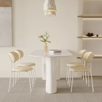 Moderný rock doska stola domácnosti francúzsky svetlo luxusný jedálenský stôl oválny jedlo stôl a stoličky zmes