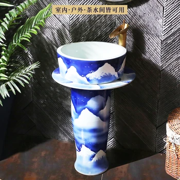Modrej a Bielej Zen Čínske Umenie Podstavci, Umývadlo Keramické Umývadlo na Podlahu Inter-Platforme Povodí Vertikálne Umývadlo
