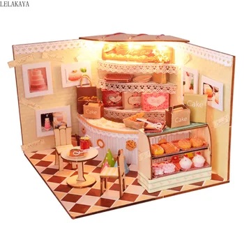 Montáž DIY Miniatúrne Doll House Auta S Nábytkom LED Svetlo 3D Drevený domček pre bábiky, Puzzle, Hračky Pre Deti Darček Ručné Remeslá
