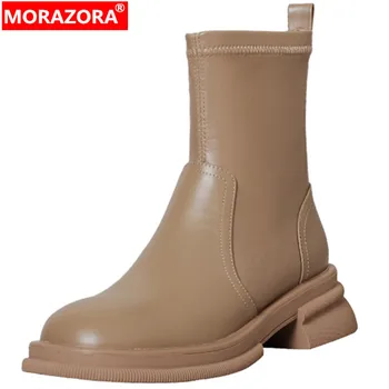 MORAZORA 2022 Veľkosť 34-42 Nové Originálne Kožené Chelsea Boots Žena Členok Zimné Topánky na Zips Námestie Vysoké Podpätky, Topánky Platformu