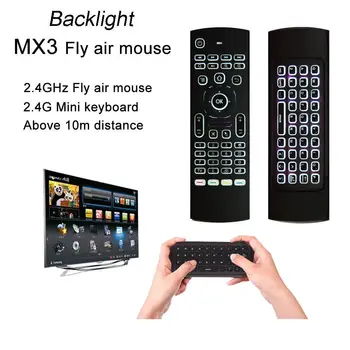 MX3 Podsvietenie Lietať Vzduchom Myši Smart Hlas, Diaľkové Ovládanie IR Vzdelávania 2.4 G RF Bezdrôtová Klávesnica Pre Android TV Box X96 mini H96