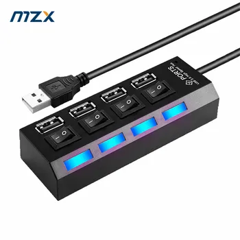 MZX 4 Porty Rozbočovač USB 2.0 3.0 Koncentrátor Multi-hub Multi Splitter Viacerými Expander Adaptér 3 0 2 Rozšírenie PC Kábel S vypínačom