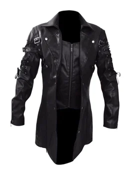 Móda Black Pu Koža Zákopy Srsti Mužov Zimné Gotický Steampunk Kožená Bunda na Motocykel Muž Outwear EÚ Veľkosť XXXXXL