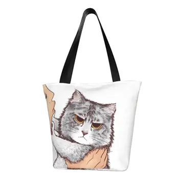 Móda Tlačené Žiadne Bozky Vtipné Mačku Tote Nákupné Tašky Recyklácie Plátno Ramenný Shopper Roztomilý Mačiatko, Pet Lover Kabelka