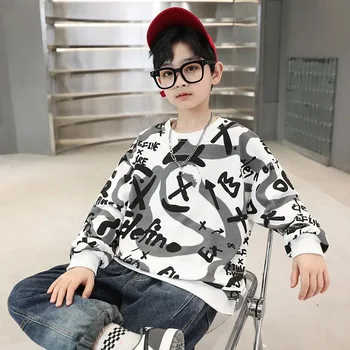 Na jar A na Jeseň Chlapčenské Voľný čas T-Shirt Bavlna Big Boy Pi Shuai Vyprážané Ulici Trendy Detí Vytlačené Sveter kórejský Edition