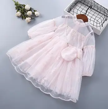 Na jar A na Jeseň Šaty kórejská Verzia Dievča, Vyšívané perlinkové tkaniny Sukne Princezná Sukne Zahraničného Obchodu detské Módne Oblečenie S