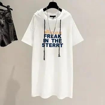 Nadrozmerná T-shirt Polovice Dĺžky Voľné Letné Žien Klobúk Šaty Gothic Oblečenie Dongdaemun kórejské Oblečenie Krátke Sleeve Tee Nana Rave