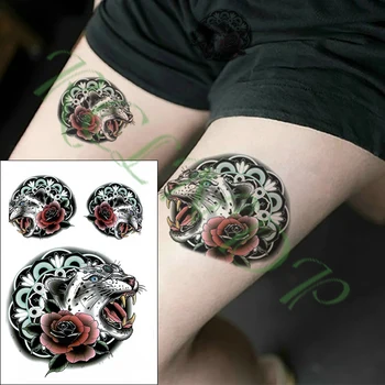 Nepremokavé Dočasné Tetovanie Nálepky revúci leopard červené ruže kvet Falošné Tatto Flash Tetovanie veľká veľkosť tetovanie pre dieťa Ženy, Muži