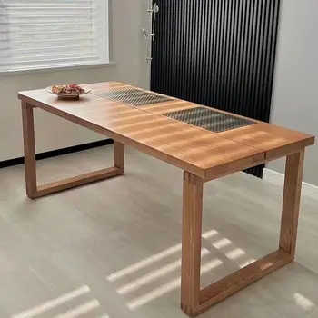 Nordic masívneho dreva jedálenský stôl, moderný minimalistický obdĺžnikový jedálenský stôl, domácnosť, biely vosk, drevo jedálenský stôl