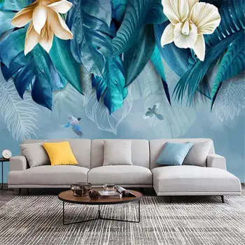 Nordic ručne maľované tropické rastliny a kvety 3D obývacia izba, spálňa vlastné samolepiace tapety nástenná maľba