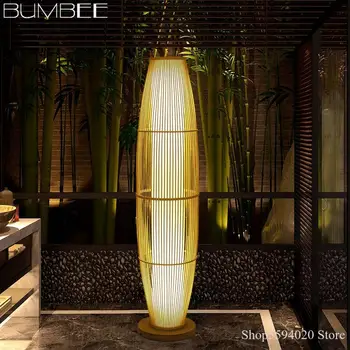 Nová Čínska Tvorivé Bambusové Podlahy Lampa Moderného Obývacej Miestnosti Minimalistický Poschodí Lampa Bambusové Podlahy Lampa Drevených Podláh, Stojace Lampy