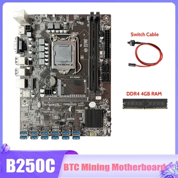 NOVÉ-B250C BTC Ťažba Doska S DDR4 4GB RAM+Switch Kábel 12X PCIE Na USB3.0 Slot GPU LGA1151 Baník Doska