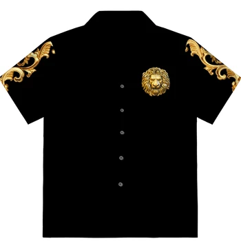 Nové Luxusné Sociálne Mužov Košele Vintage Zlatý Prúžok Tlače Zase dole Golier s Krátkym Rukávom Módne Topy Pánske Streetwear Cardigan