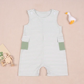Nové Narodený Babi Lete 0-3T Jumpsuit Baby Boy Šaty Zelené Pruhy Bublina Dieťa Romper Rukáv Šortky Kombinézu Bebe Mint Oblečenie