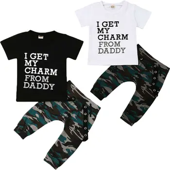 Nové Príležitostné Batoľa Detská Deti Chlapcov Topy T-shirt Camo Hárem Nohavice Oblečenie Set Oblečenia
