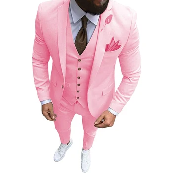 Nové Ružové Mužov 3 Kusy Vyhovovali Formálne Business Zárez Klope Slim Fit Smoking Najlepší Muž Sako Pre Svadobné(Sako+Vesta+Nohavice)