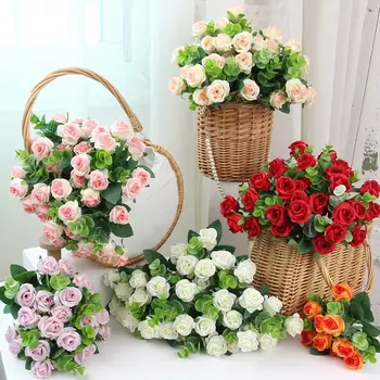 NOVÝ 5 Zväzkov 11 Hlavy Mini Umelé Ruže Umelé Kvety Imitácia Kytice Pre Svadobné Domáce Dekorácie