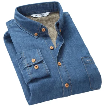 Nový návrhár hrubé plus cashmere teplé tričko mužov dlhým rukávom bežné bavlna mužov košele značky denim oblečenie pánske camisa 4XL