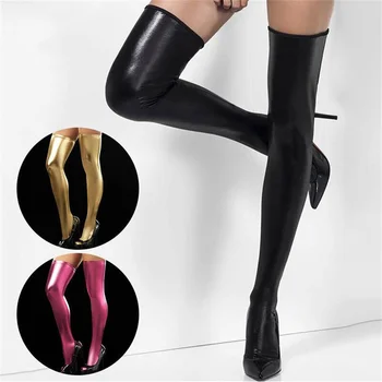 Nový Patent Kožené Pančuchy pre Ženy, je Clubwear Kostýmy Nad Kolená Ponožky Stehná Vysoké Legíny Gotickej Módy Sexy Pantyhose