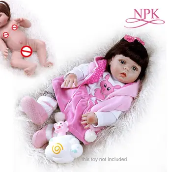 NPK56CM reborn batoľa, dieťa dievča bábiku celého tela, mäkké silikónové ružové šaty sladké bebe bábika Anatomicky Správne