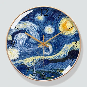 Nástenné Hodiny, Moderné Jednoduché Van Gogha, Hviezdna Obloha Dekorácie Svetla Luxusné Kreatívne Hodiny Obývacia Izba Dekorácie Tichý Rádio Hodiny