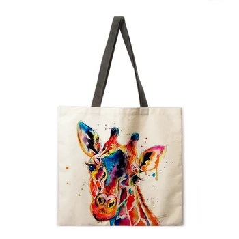 Olejomaľba žirafa vytlačené kabelka Žien bežné kabelky Žien taška cez rameno Skladacia nákupná taška Plážová taška kabelka