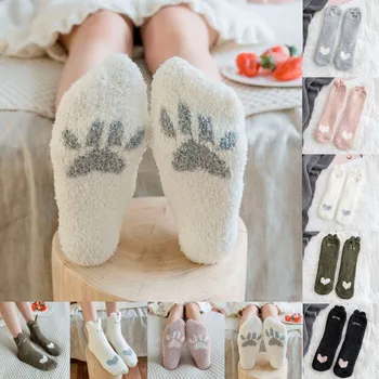 Papuče Zimné Výšivky Fleece Teplé, Hrubé Cartoon Ponožky Mäkké Domov Dámske Fuzzy Ponožky
