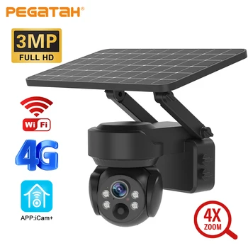 PEGATAH 3MP Solárne Kamery Vonkajšie 4G/Wifi Fotoaparát s 4X Optickým Zoom Detekcia Pohybu Plné Farby Nočné Videnie Bezpečnostných IP Kamier