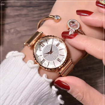 Pekné Luxusné Hodinky pre Ženy Náramok Magnetická Oka Kapela Drahokamu Náramkové hodinky Pop Dámy Diamond Quartz Hodiny relogio feminino