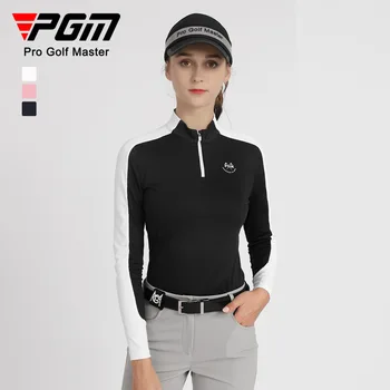 Pgm Dámy Golfové Lange Mouwen Top Kleur Kontrast Rits Režim Kleur Kontrast T-Shirt Slanke Kleding Golfkleding Vrouwen Yf516