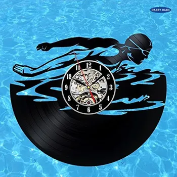 Plávanie Umenie Vinyl Nástenné Hodiny Darček Izba Moderných Domov Záznam Retro Dekorácie