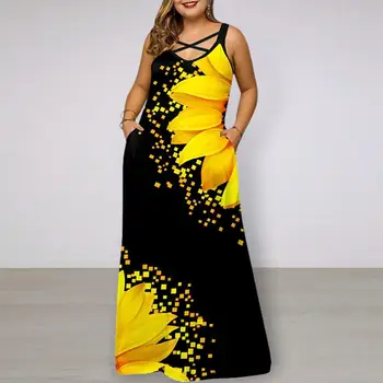 Plážové Šaty Bez Rukávov Letné Šaty Žien Gradient Print Plus Veľkosť Maxi Šaty