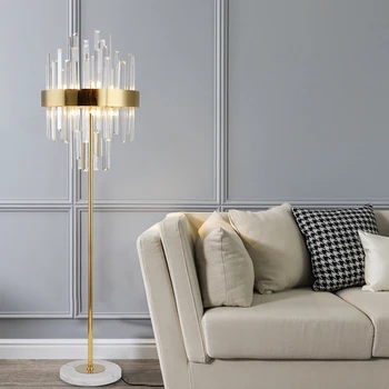 Post-moderné Crystal Golden stojacie Lampy Nordic Light Luxusná Kaviareň Hotel Obývacia Izba Stojan Svietidlá LED Art Deco Spálňa Lampa