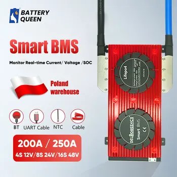 Poľsko Zásob Smart BMS 4S 8S 16S 200A 250 12V 24V 48V LifePO4 batérie BMS S Bluetooth UART pre Lítiové Batérie Poľsko Doprava